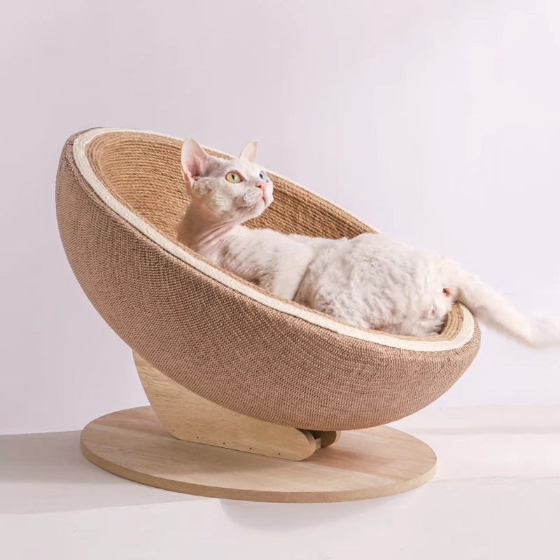 Contemporary Scandinavian Round Medium-Density Fiberboard Sisal Cat Bed For Bedroom