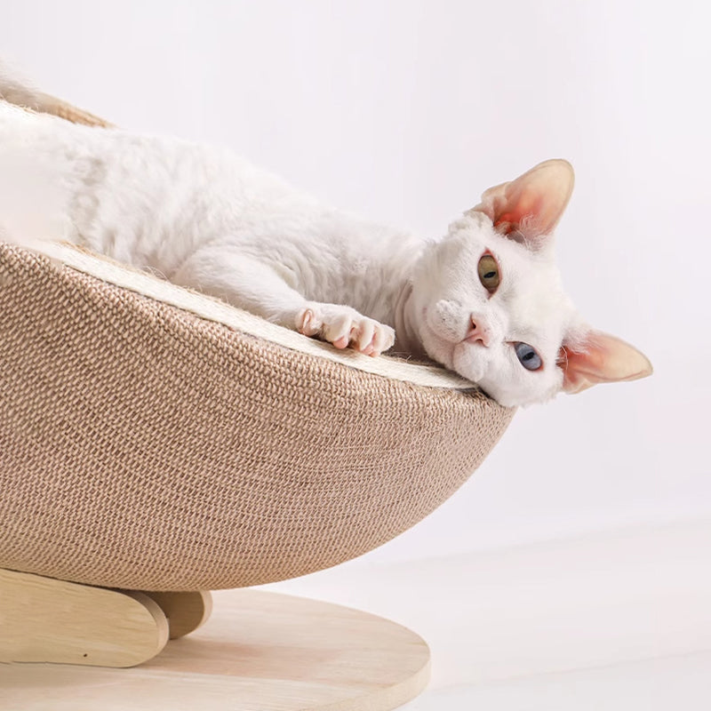 Contemporary Scandinavian Round Medium-Density Fiberboard Sisal Cat Bed For Bedroom