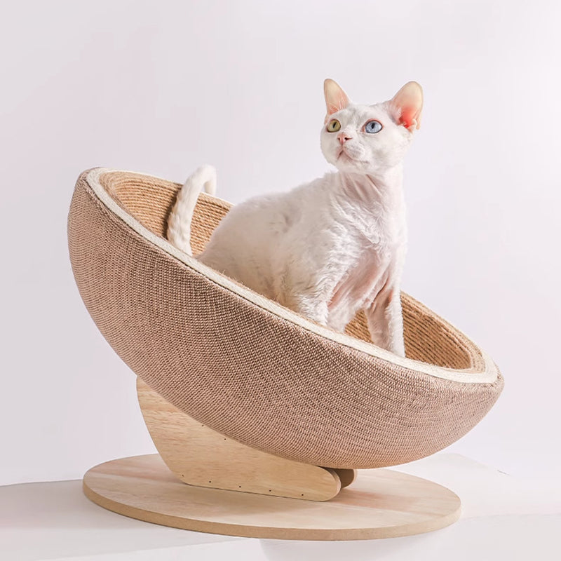 Contemporary Scandinavian Round Medium-Density Fiberboard Sisal Cat Bed For Bedroom
