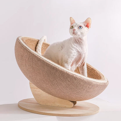 Contemporary Scandinavian Round Medium-Density Fiberboard Sisal Cat Bed For Bedroom