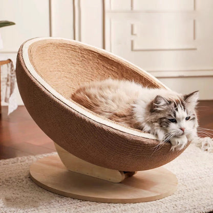 Contemporary Scandinavian Round Medium-Density Fiberboard Sisal Cat Bed For Bedroom