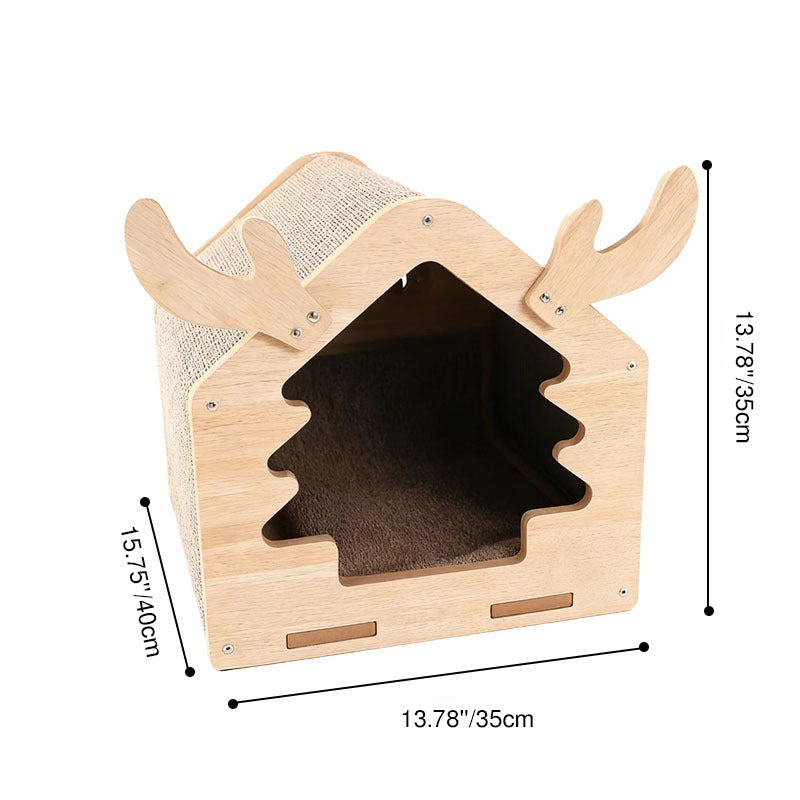 Contemporary Creative Square Medium-Density Fiberboard Micro-loop Fabric Jute PP Cotton Christmas Cat Bed For Bedroom