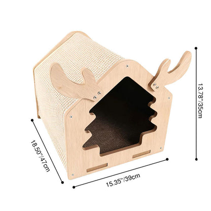 Contemporary Creative Square Medium-Density Fiberboard Micro-loop Fabric Jute PP Cotton Christmas Cat Bed For Bedroom