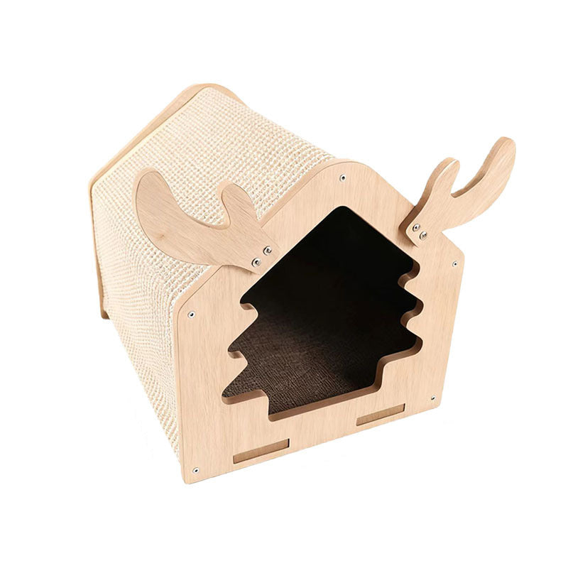 Contemporary Creative Square Medium-Density Fiberboard Micro-loop Fabric Jute PP Cotton Christmas Cat Bed For Bedroom