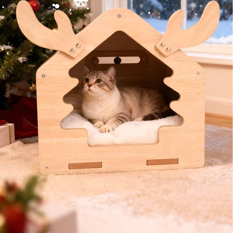 Contemporary Creative Square Medium-Density Fiberboard Micro-loop Fabric Jute PP Cotton Christmas Cat Bed For Bedroom