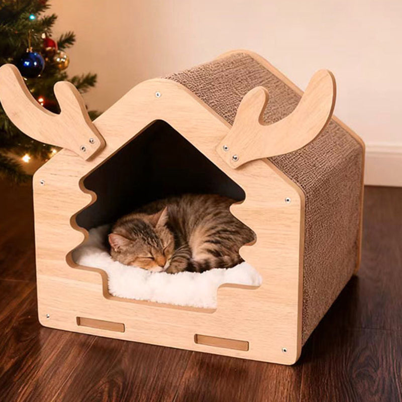 Contemporary Creative Square Medium-Density Fiberboard Micro-loop Fabric Jute PP Cotton Christmas Cat Bed For Bedroom