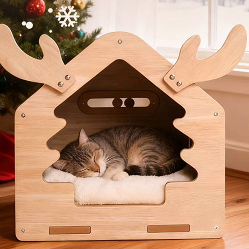 Contemporary Creative Square Medium-Density Fiberboard Micro-loop Fabric Jute PP Cotton Christmas Cat Bed For Bedroom