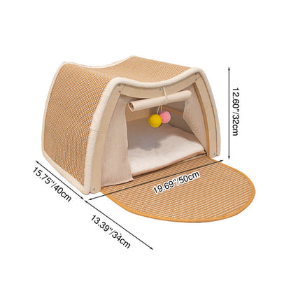Contemporary Scandinavian Rectangular Multi-Layer Solid Wood Panel Jute Velvet Fabric Cat Bed For Bedroom