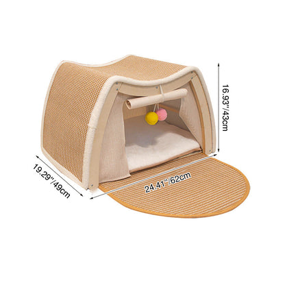 Contemporary Scandinavian Rectangular Multi-Layer Solid Wood Panel Jute Velvet Fabric Cat Bed For Bedroom
