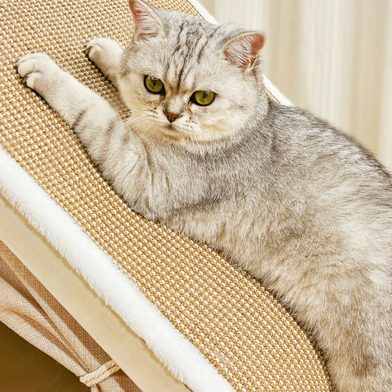 Contemporary Scandinavian Rectangular Multi-Layer Solid Wood Panel Jute Velvet Fabric Cat Bed For Bedroom