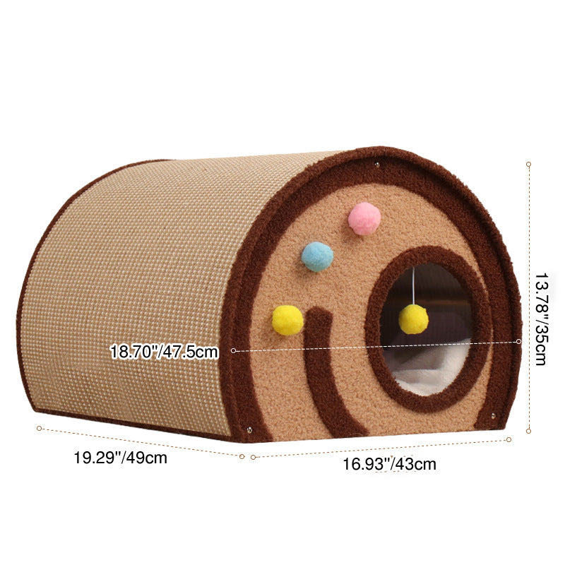 Contemporary Creative Round Multi-Layer Solid Wood Panel Jute Velvet Fabric Cake Roll-Shaped Cat Bed For Bedroom