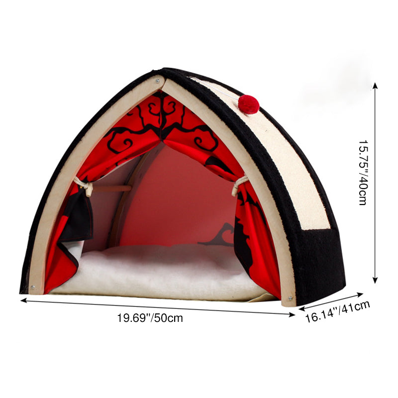 Contemporary Creative Triangle Multi-Layer Solid Wood Panel Velvet Fabric Sisal Halloween Cat Bed For Bedroom