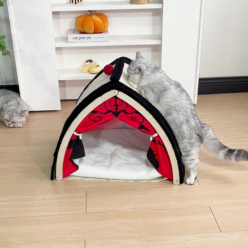 Contemporary Creative Triangle Multi-Layer Solid Wood Panel Velvet Fabric Sisal Halloween Cat Bed For Bedroom