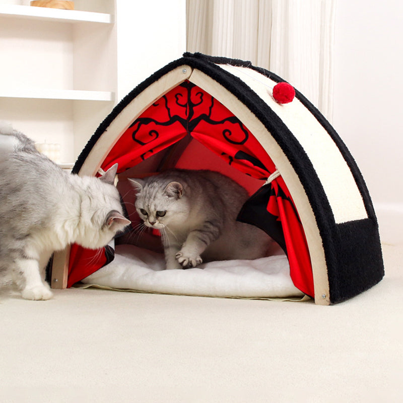 Contemporary Creative Triangle Multi-Layer Solid Wood Panel Velvet Fabric Sisal Halloween Cat Bed For Bedroom