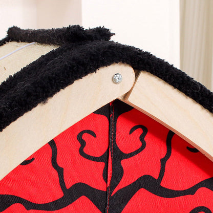 Contemporary Creative Triangle Multi-Layer Solid Wood Panel Velvet Fabric Sisal Halloween Cat Bed For Bedroom
