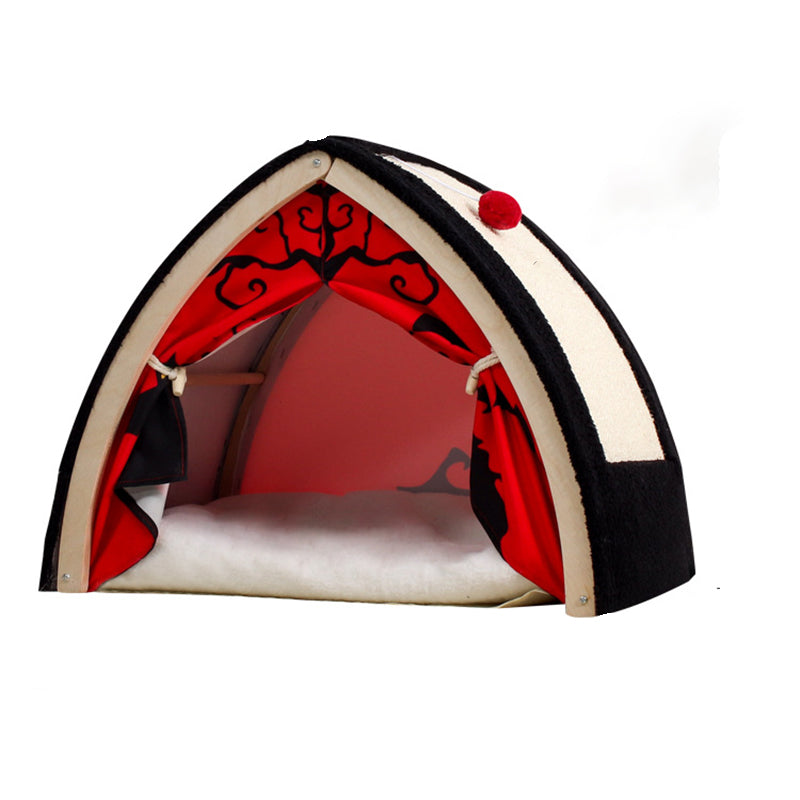 Contemporary Creative Triangle Multi-Layer Solid Wood Panel Velvet Fabric Sisal Halloween Cat Bed For Bedroom