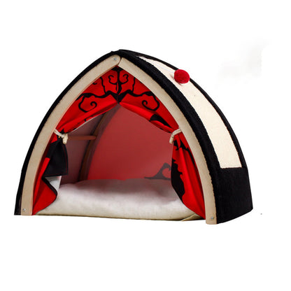 Contemporary Creative Triangle Multi-Layer Solid Wood Panel Velvet Fabric Sisal Halloween Cat Bed For Bedroom