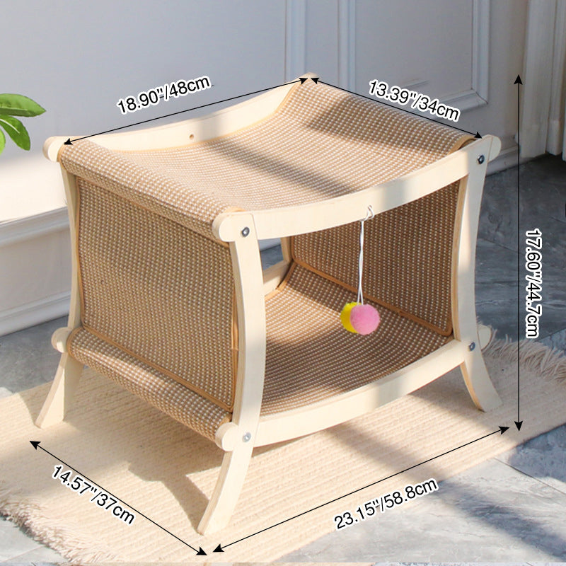Contemporary Scandinavian Rectangular Multi-Layer Solid Wood Panel Jute Double-Layer Cat Bed For Bedroom