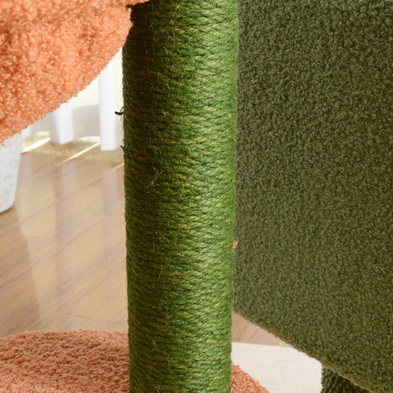 Contemporary Creative Square Particle Board Velvet Fabric Green Jute Cactus Cat Tree 3-Tier For Living Room