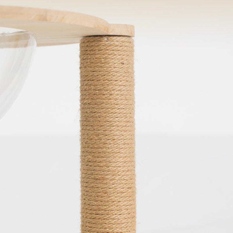 Contemporary Scandinavian Rectangular Rubberwood Solid Wood Acrylic Jute Rope Cat Tree 3-Tier For Living Room