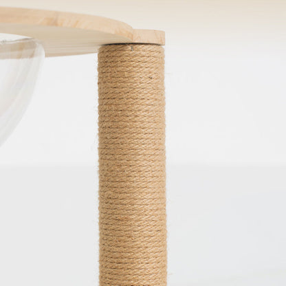 Contemporary Scandinavian Rectangular Rubberwood Solid Wood Acrylic Jute Rope Cat Tree 3-Tier For Living Room