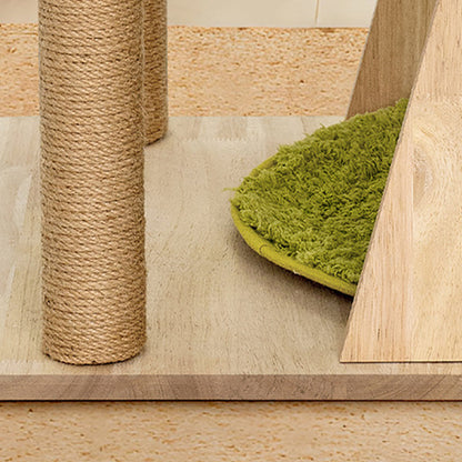 Contemporary Scandinavian Rectangular Rubberwood Solid Wood Acrylic Jute Rope Cat Tree 3-Tier For Living Room