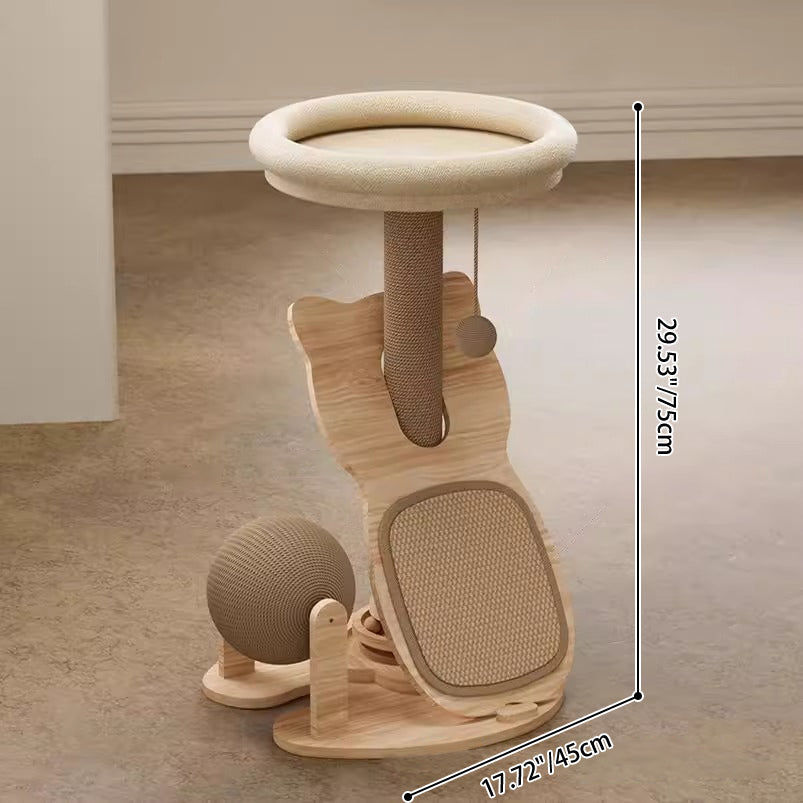Contemporary Scandinavian Round Multi-Layer Solid Wood Panel Sisal Velvet Fabric Cat Tree For Living Room