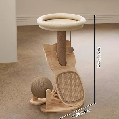 Contemporary Scandinavian Round Multi-Layer Solid Wood Panel Sisal Velvet Fabric Cat Tree For Living Room