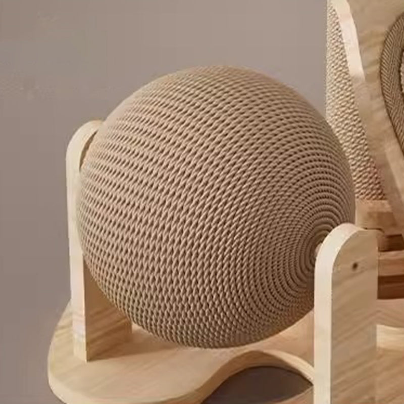Contemporary Scandinavian Round Multi-Layer Solid Wood Panel Sisal Velvet Fabric Cat Tree For Living Room