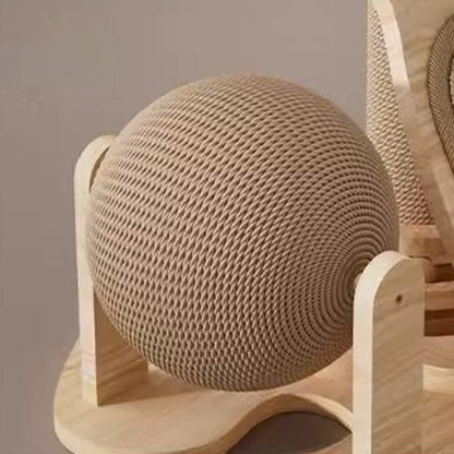 Contemporary Scandinavian Round Multi-Layer Solid Wood Panel Sisal Velvet Fabric Cat Tree For Living Room