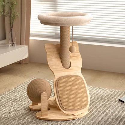 Contemporary Scandinavian Round Multi-Layer Solid Wood Panel Sisal Velvet Fabric Cat Tree For Living Room