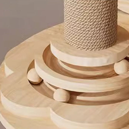 Contemporary Scandinavian Round Multi-Layer Solid Wood Panel Sisal Velvet Fabric Cat Tree For Living Room