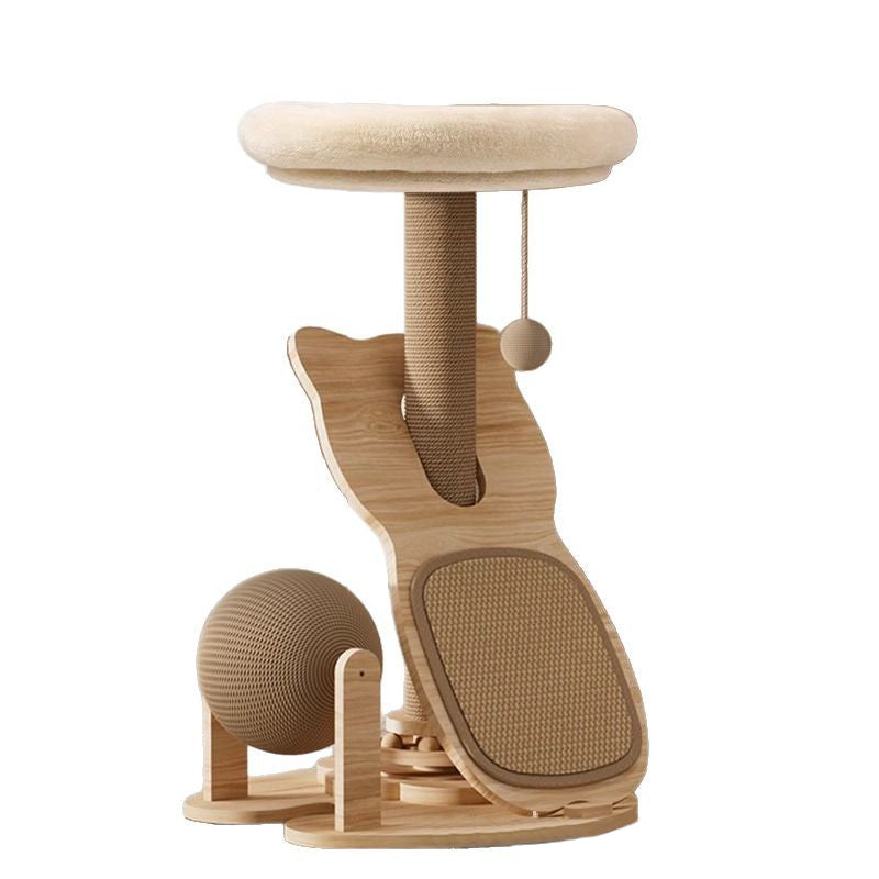 Contemporary Scandinavian Round Multi-Layer Solid Wood Panel Sisal Velvet Fabric Cat Tree For Living Room