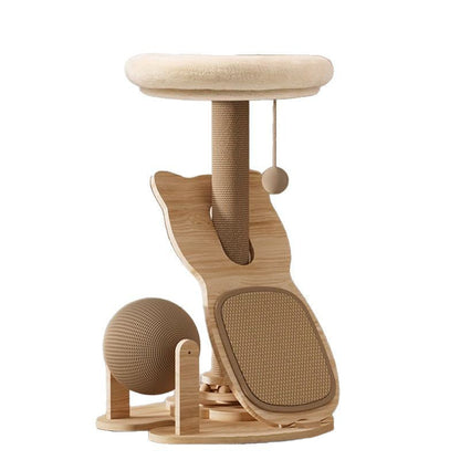 Contemporary Scandinavian Round Multi-Layer Solid Wood Panel Sisal Velvet Fabric Cat Tree For Living Room