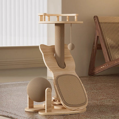 Contemporary Scandinavian Round Multi-Layer Solid Wood Panel Sisal Velvet Fabric Cat Tree For Living Room
