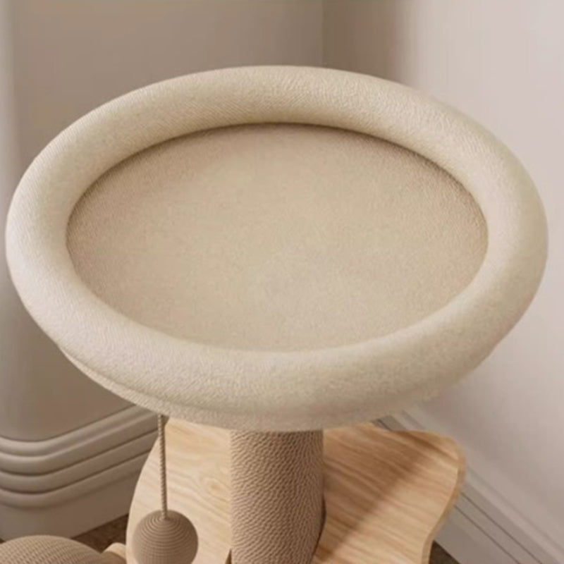 Contemporary Scandinavian Round Multi-Layer Solid Wood Panel Sisal Velvet Fabric Cat Tree For Living Room