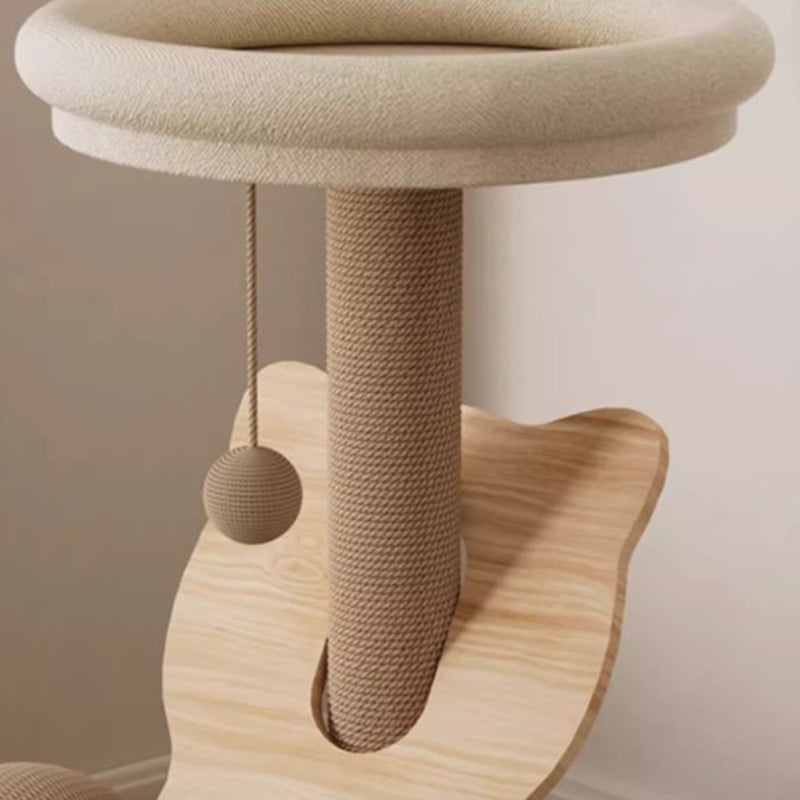 Contemporary Scandinavian Round Multi-Layer Solid Wood Panel Sisal Velvet Fabric Cat Tree For Living Room
