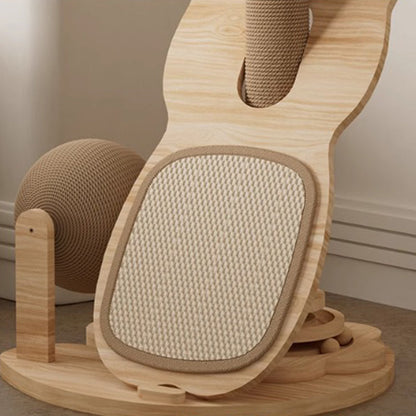 Contemporary Scandinavian Round Multi-Layer Solid Wood Panel Sisal Velvet Fabric Cat Tree For Living Room