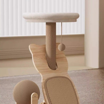 Contemporary Scandinavian Round Multi-Layer Solid Wood Panel Sisal Velvet Fabric Cat Tree For Living Room