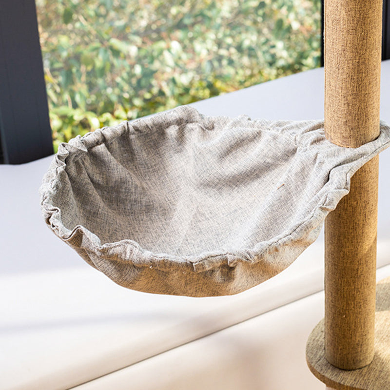 Contemporary Creative Round Particle Board Faux Linen Sisal Cat Tree 3/4-Tier For Living Room