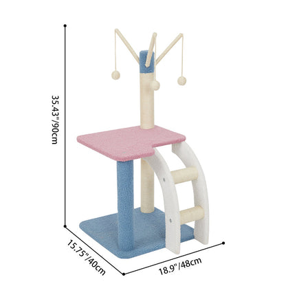 Contemporary Creative Square Particle Board Velvet Fabric Jute Rope Cat Tree 2/3-Tier For Living Room