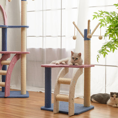 Contemporary Creative Square Particle Board Velvet Fabric Jute Rope Cat Tree 2/3-Tier For Living Room