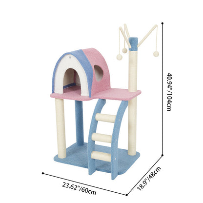 Contemporary Creative Square Particle Board Velvet Fabric Jute Rope Cat Tree 2/3-Tier For Living Room
