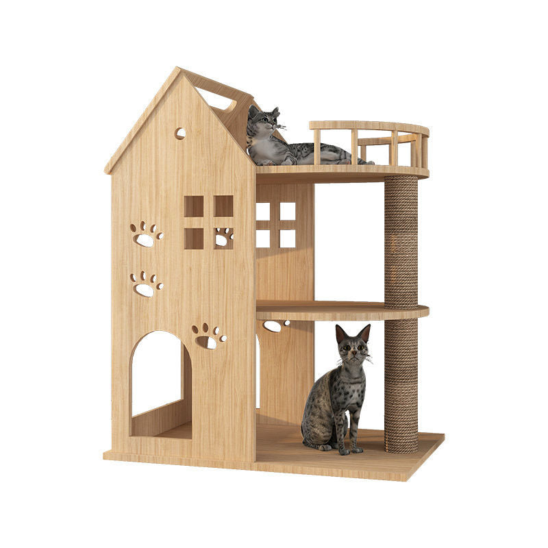 Contemporary Creative Rectangular Multi-Layer Solid Wood Panel Pine Wood Jute Rope Cat Tree 3/4/5-Tier For Living Room