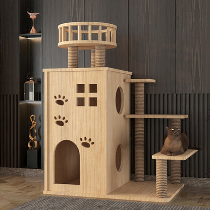 Contemporary Creative Rectangular Multi-Layer Solid Wood Panel Pine Wood Jute Rope Cat Tree 3/4/5-Tier For Living Room
