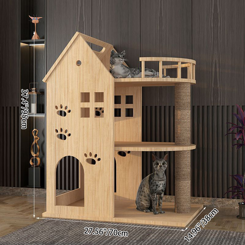 Contemporary Creative Rectangular Multi-Layer Solid Wood Panel Pine Wood Jute Rope Cat Tree 3/4/5-Tier For Living Room