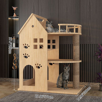 Contemporary Creative Rectangular Multi-Layer Solid Wood Panel Pine Wood Jute Rope Cat Tree 3/4/5-Tier For Living Room