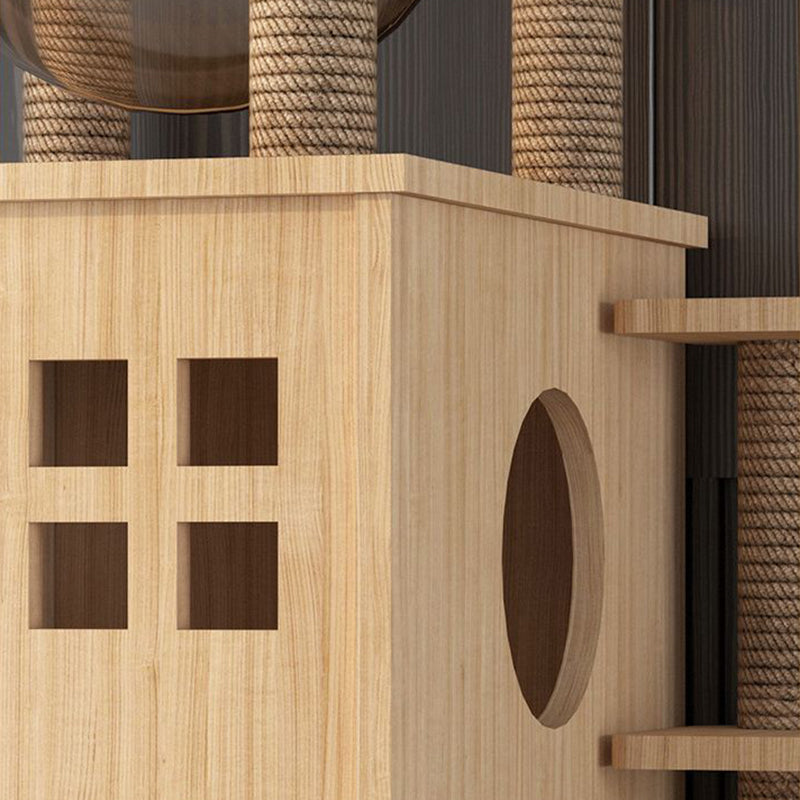 Contemporary Creative Rectangular Multi-Layer Solid Wood Panel Pine Wood Jute Rope Cat Tree 3/4/5-Tier For Living Room
