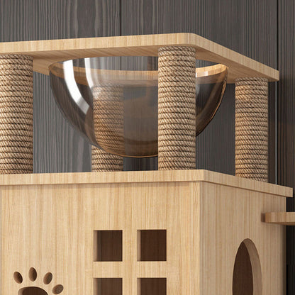 Contemporary Creative Rectangular Multi-Layer Solid Wood Panel Pine Wood Jute Rope Cat Tree 3/4/5-Tier For Living Room