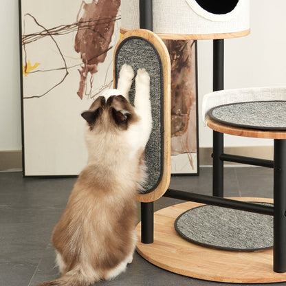 Modern Minimalist Round Rubberwood Solid Wood Carbon Steel Cat Tree 5-Tier For Living Room